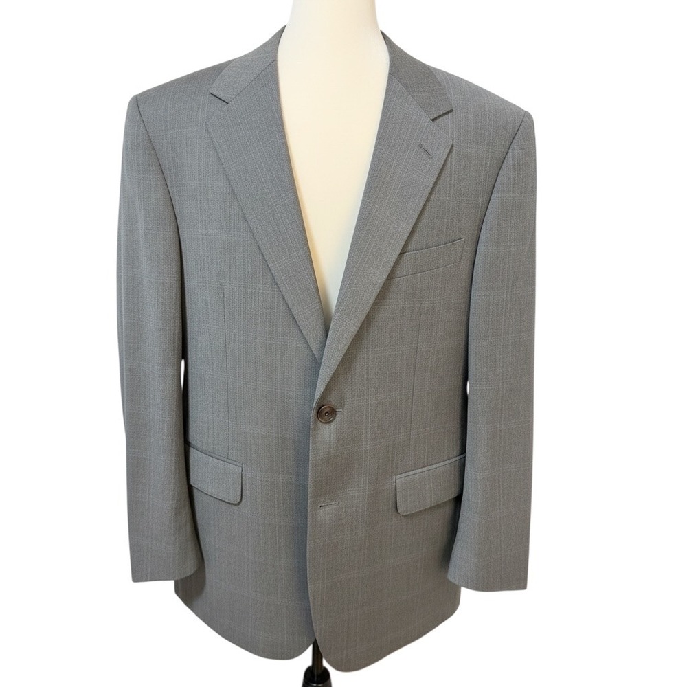 CANALI Italy Mens Grey Plaid Wool Suit Jacket Blazer Made in Italy Size 58 - Picture 2 of 9